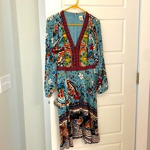 Anthropologie beaded, floral print dress. Size 10.